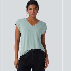 HALARA Light Blue V-Neck Short Sleeve Top